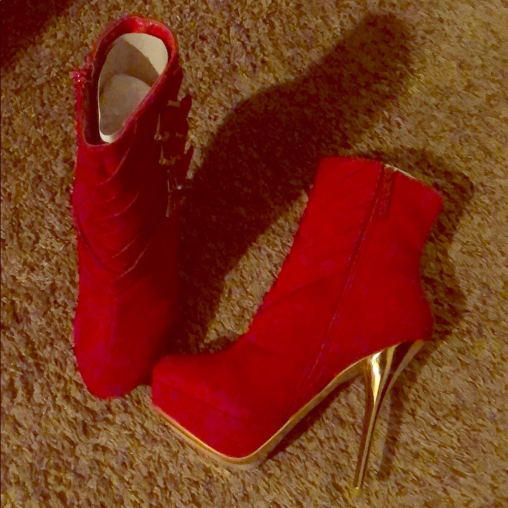 Red high heel boots